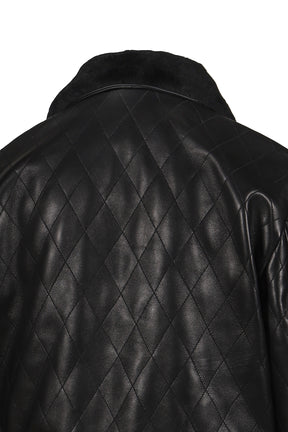 QUILTED LEATHER BOMBER / BLK