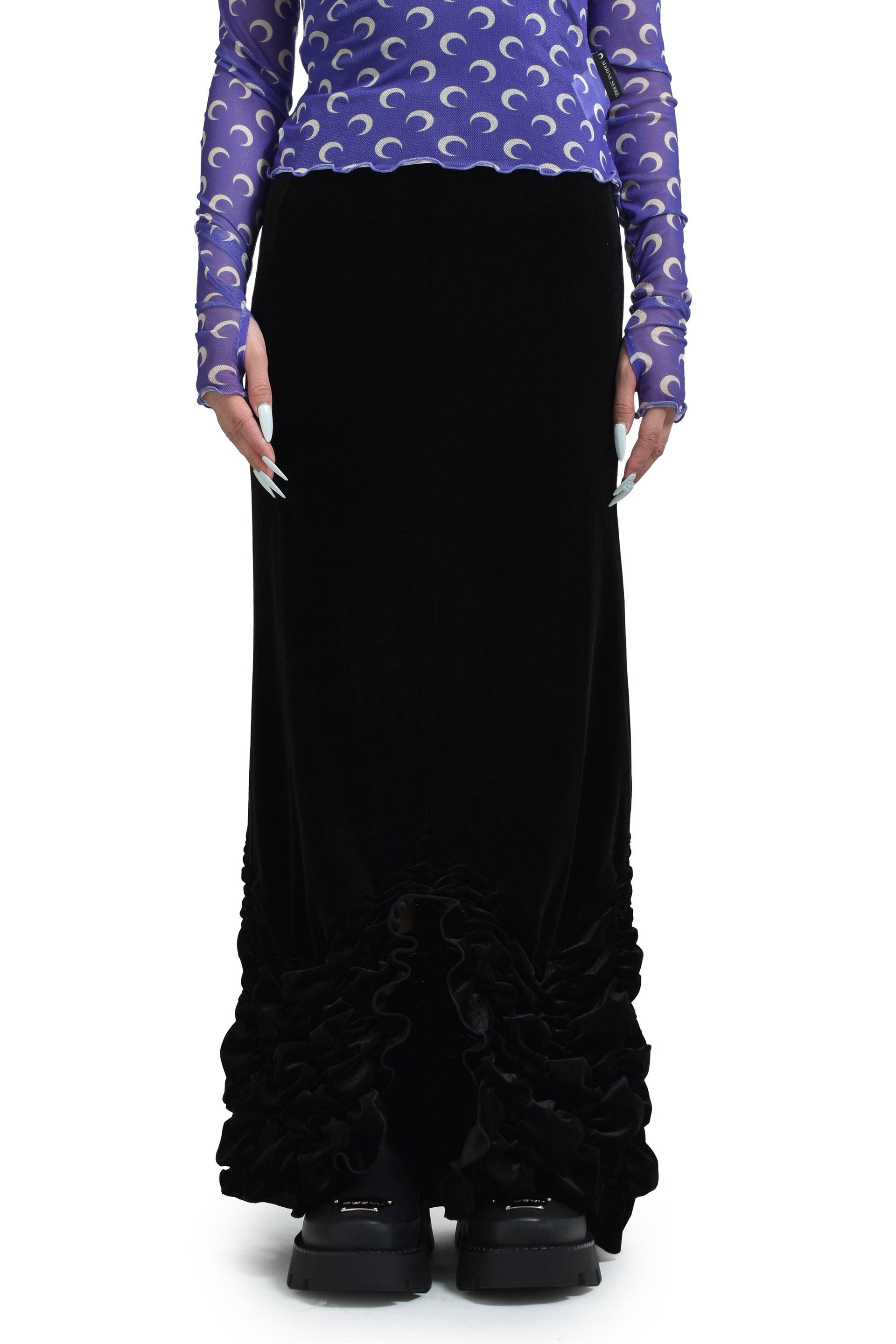 VELVET SMOCK SKIRT / BLK