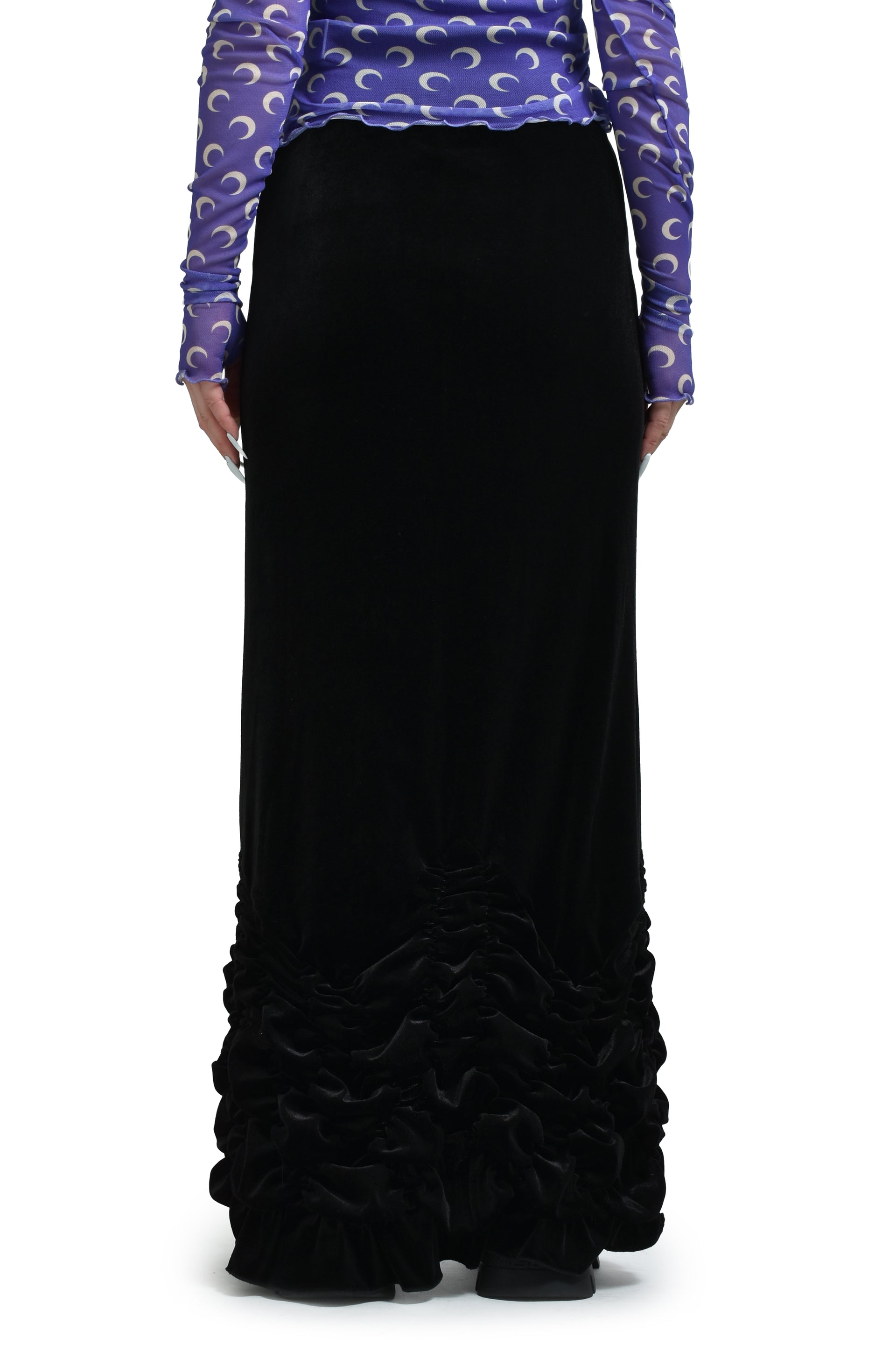 VELVET SMOCK SKIRT / BLK