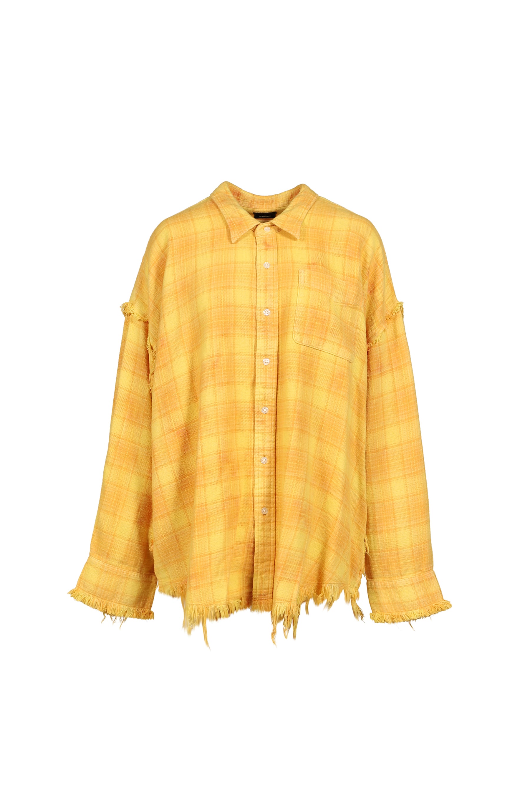 SHREDDED SEAM DROP NECK SHIRT / YEL PLAID
