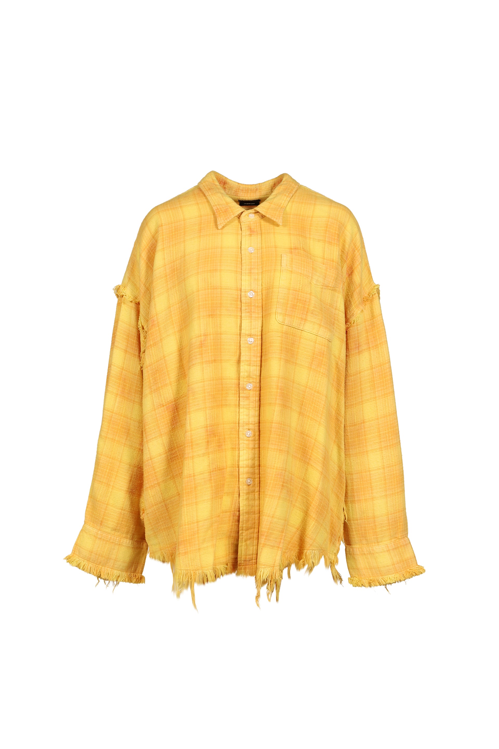 SHREDDED SEAM DROP NECK SHIRT / YEL PLAID