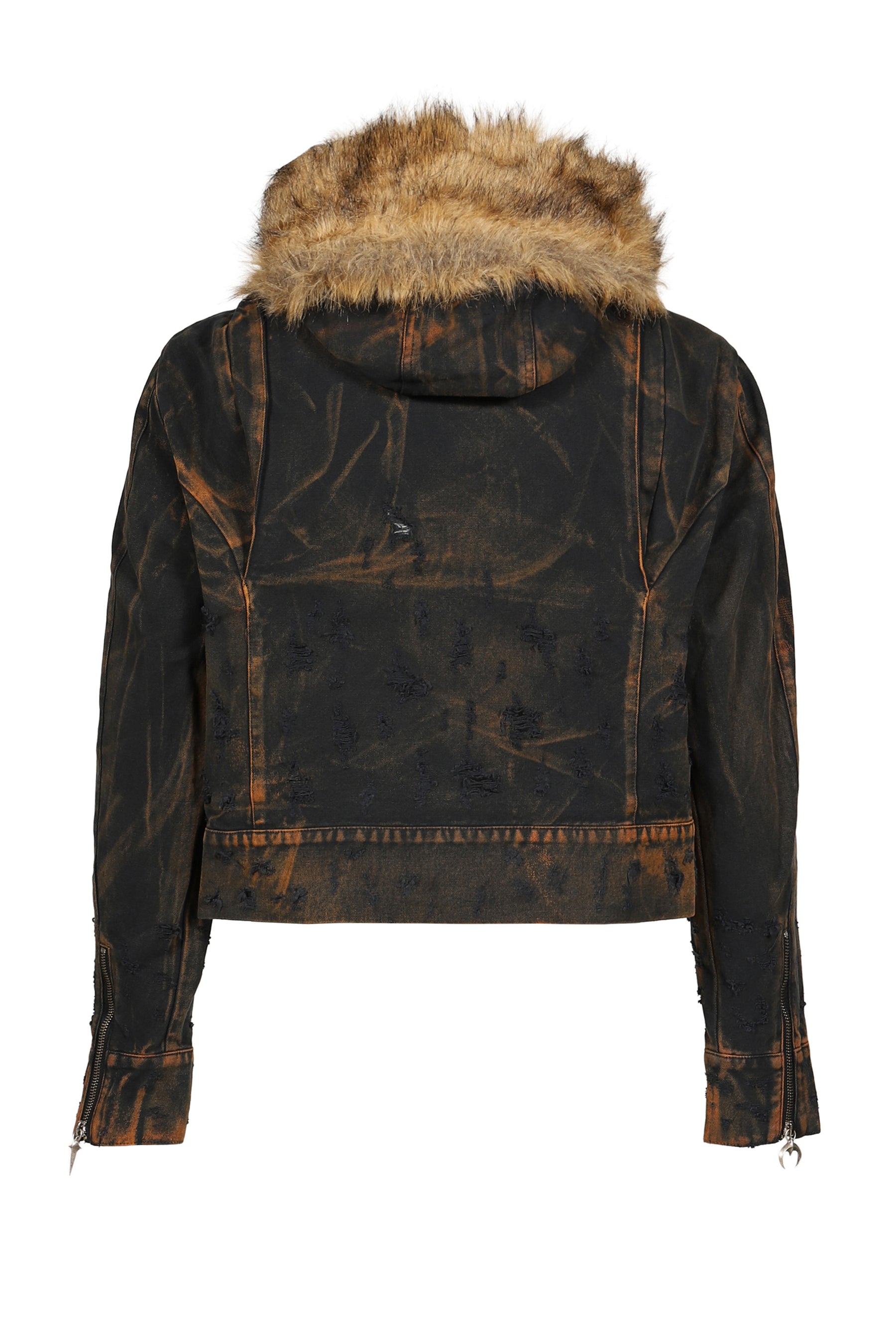 TC TWO TONE WASHED FUR HOODED JACKET / RUST BLK