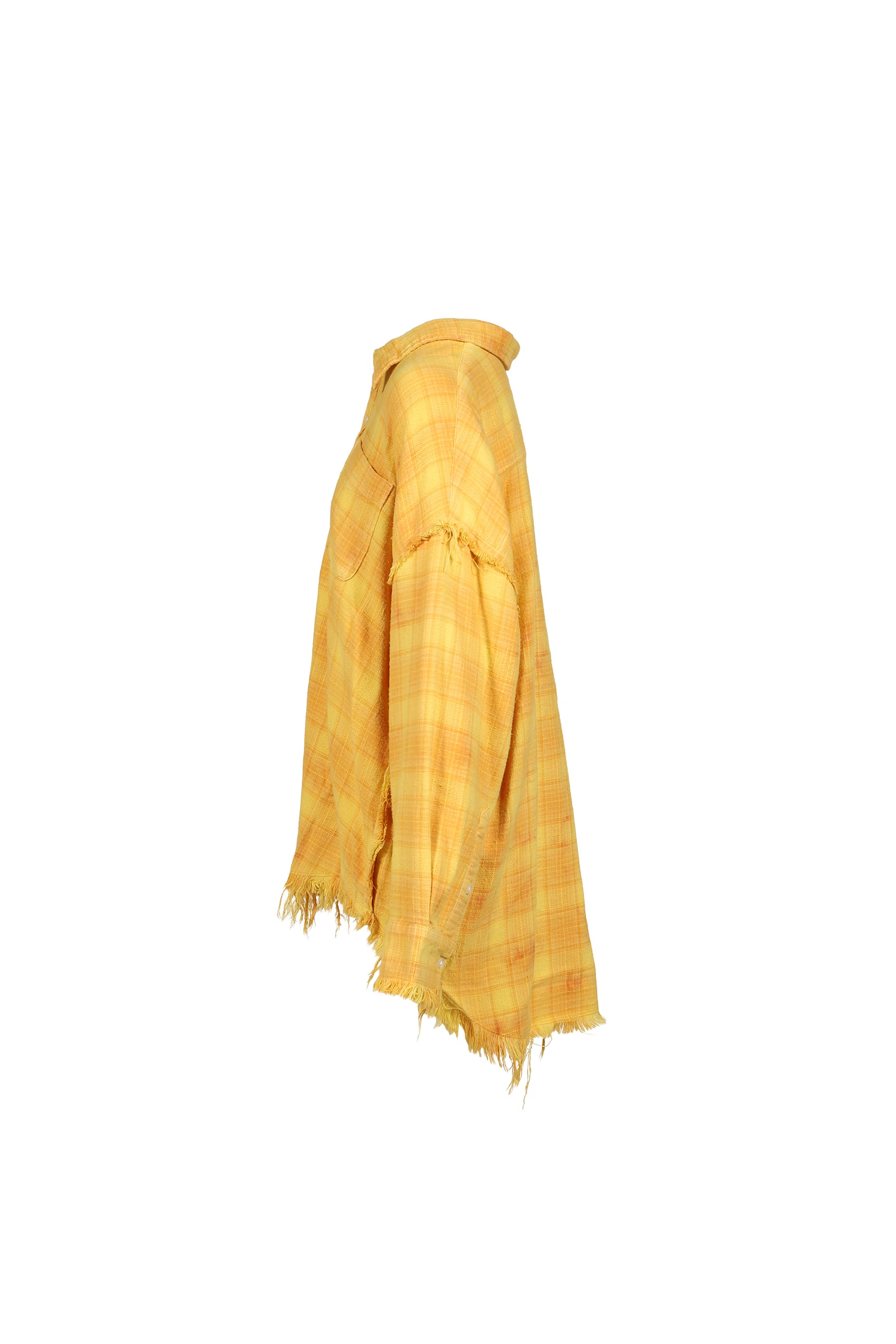 SHREDDED SEAM DROP NECK SHIRT / YEL PLAID