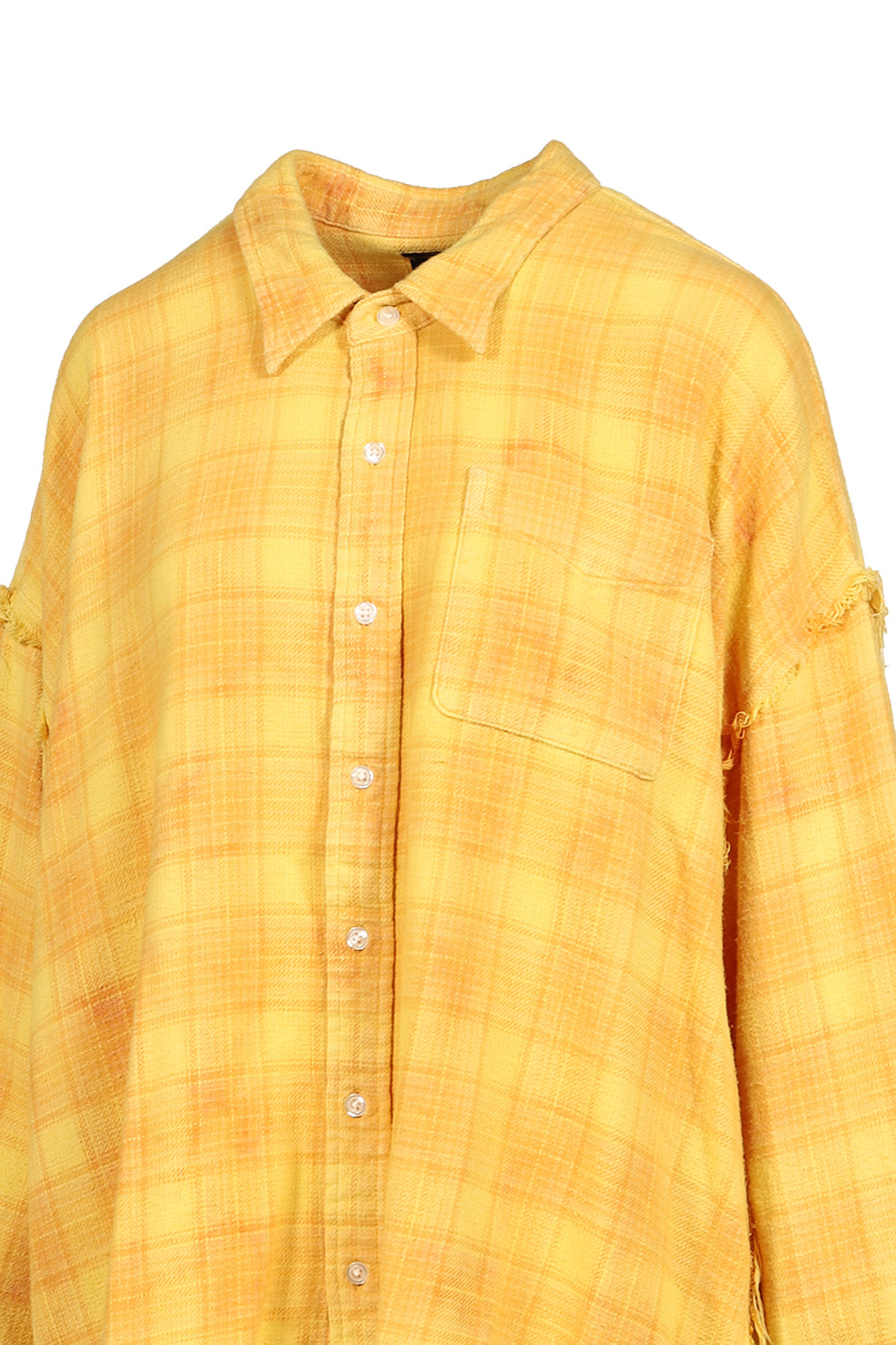 SHREDDED SEAM DROP NECK SHIRT / YEL PLAID