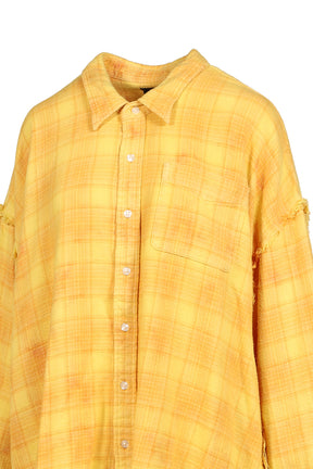 SHREDDED SEAM DROP NECK SHIRT / YEL PLAID