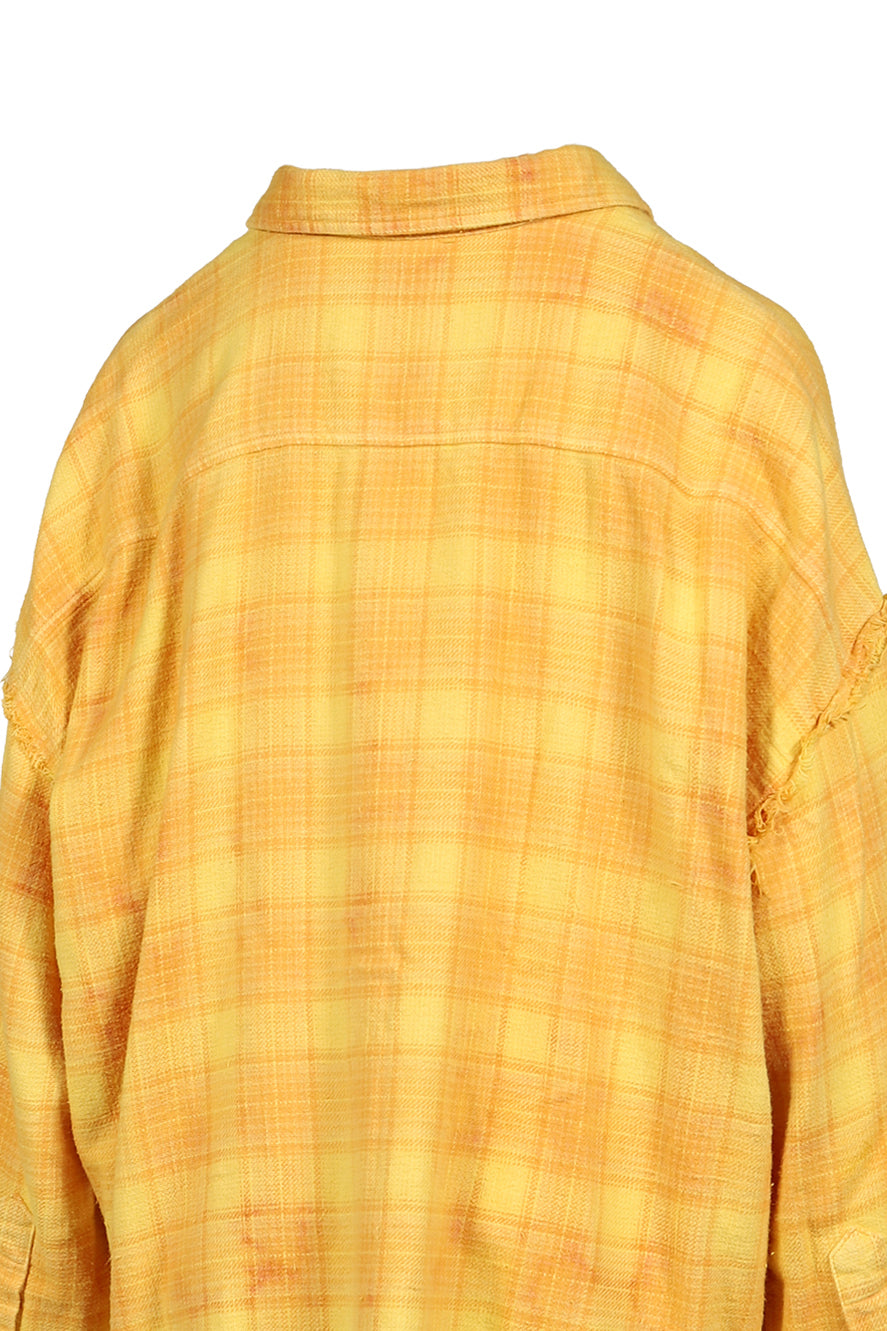 SHREDDED SEAM DROP NECK SHIRT / YEL PLAID