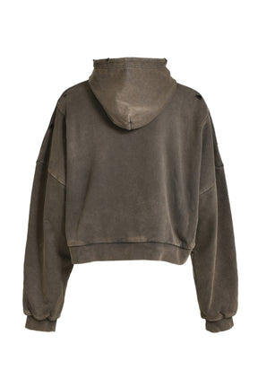 MEGA CROPPED HOODIE / WASH BLK