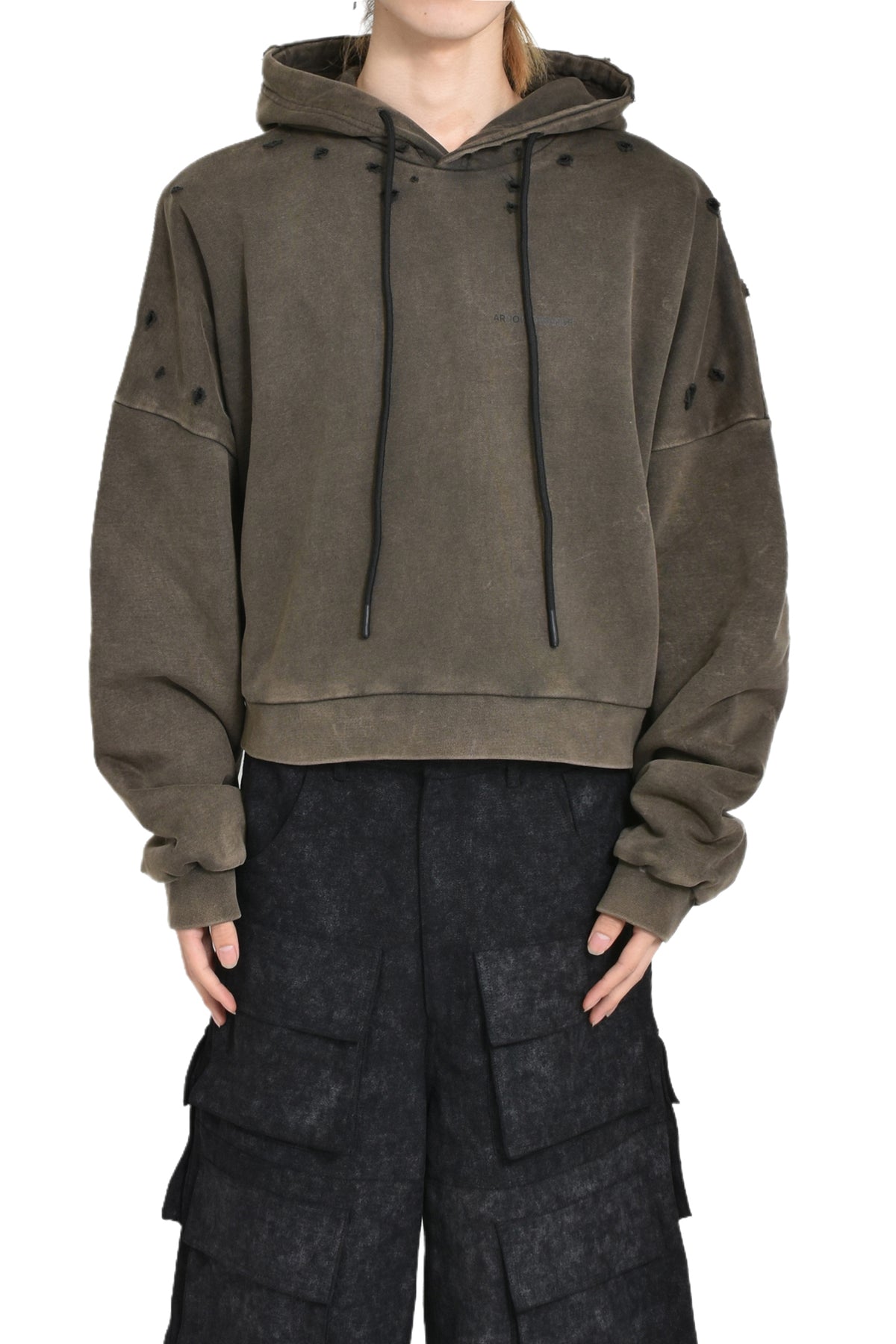 MEGA CROPPED HOODIE / WASH BLK