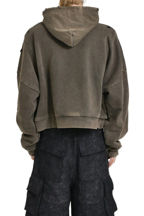 MEGA CROPPED HOODIE / WASH BLK