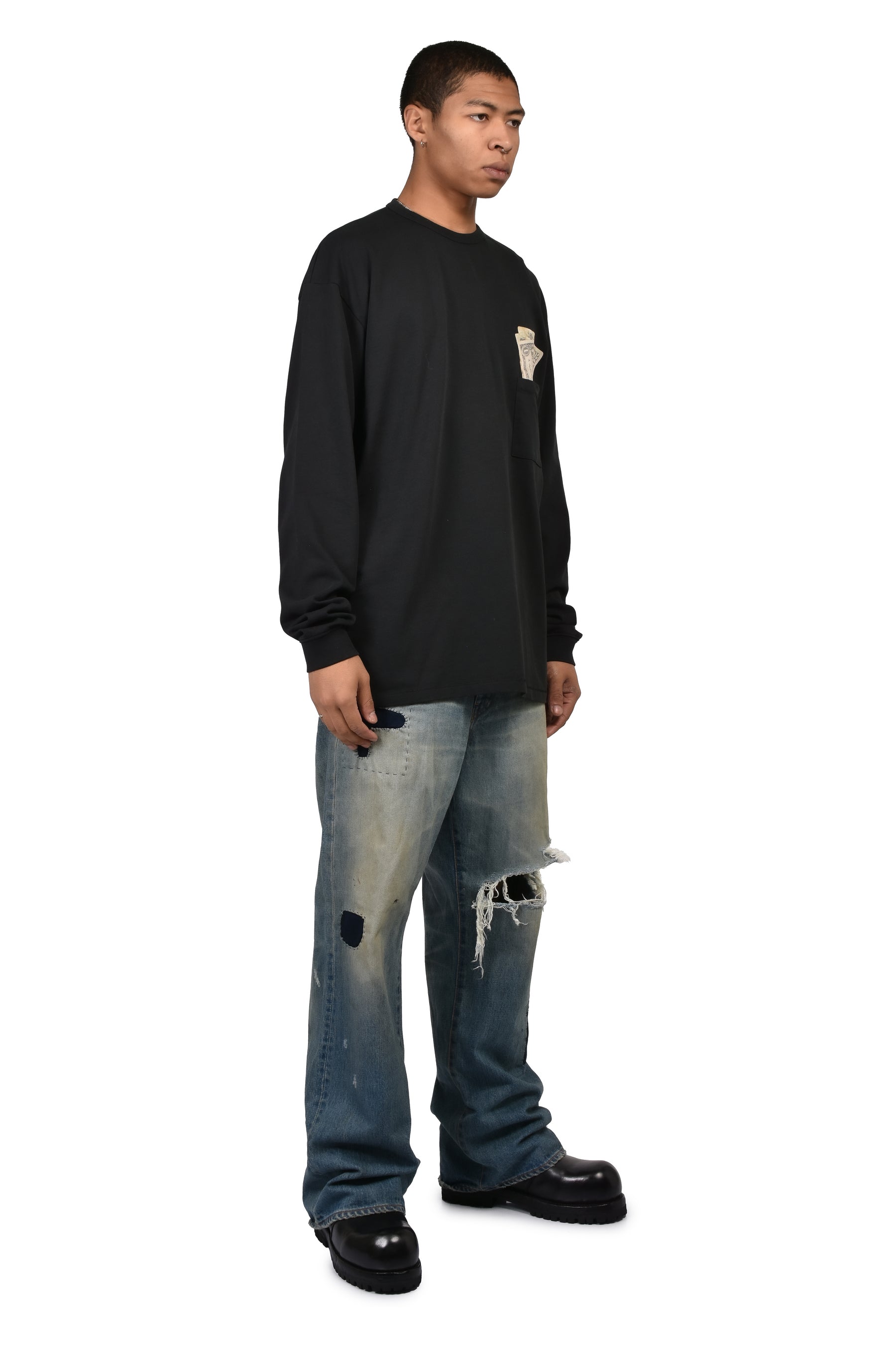 UNISEX MONEY LONGSLEEVE TEE KNIT / BLK