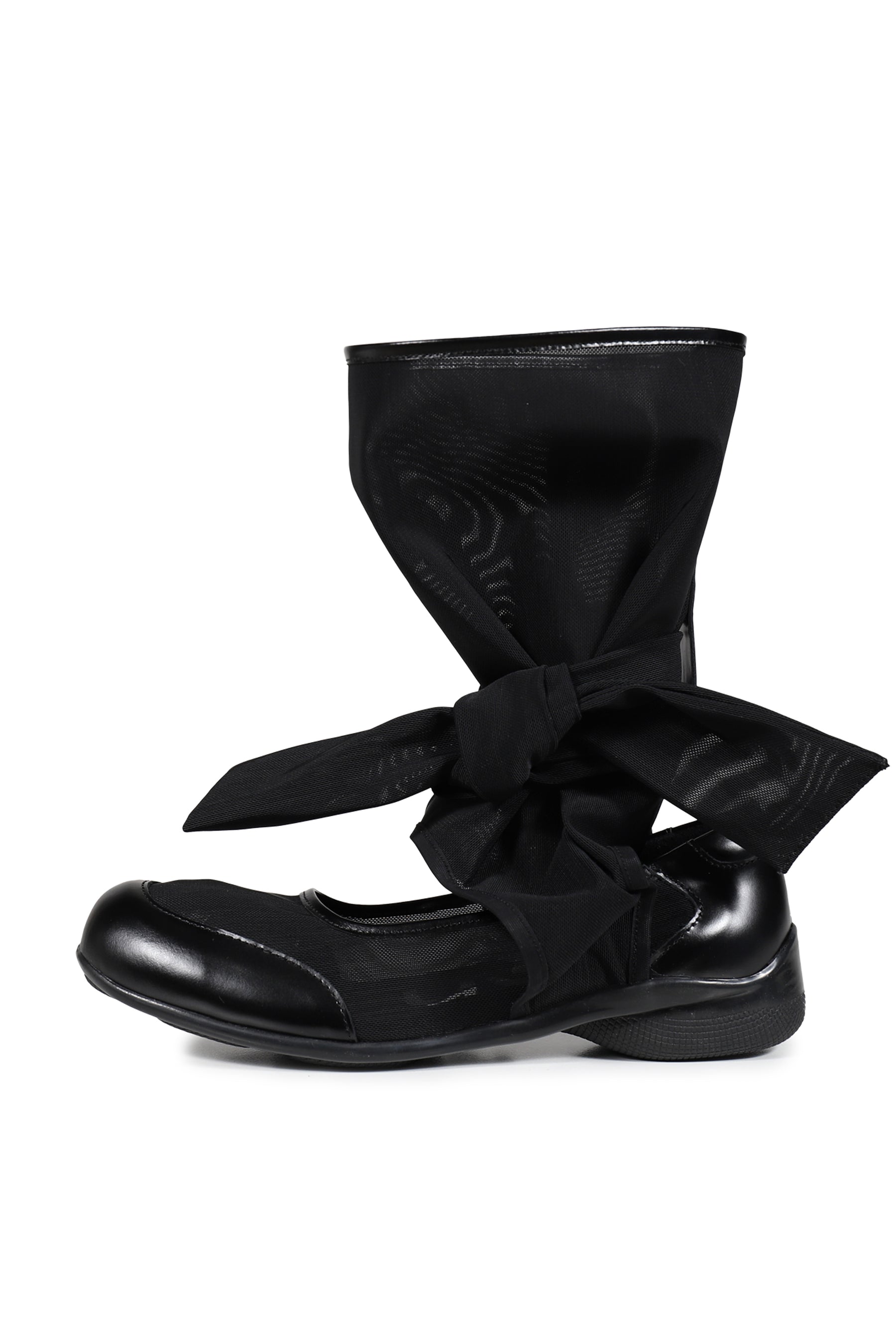 MESH RIBBON CUT-OUT BOOTS / BLK