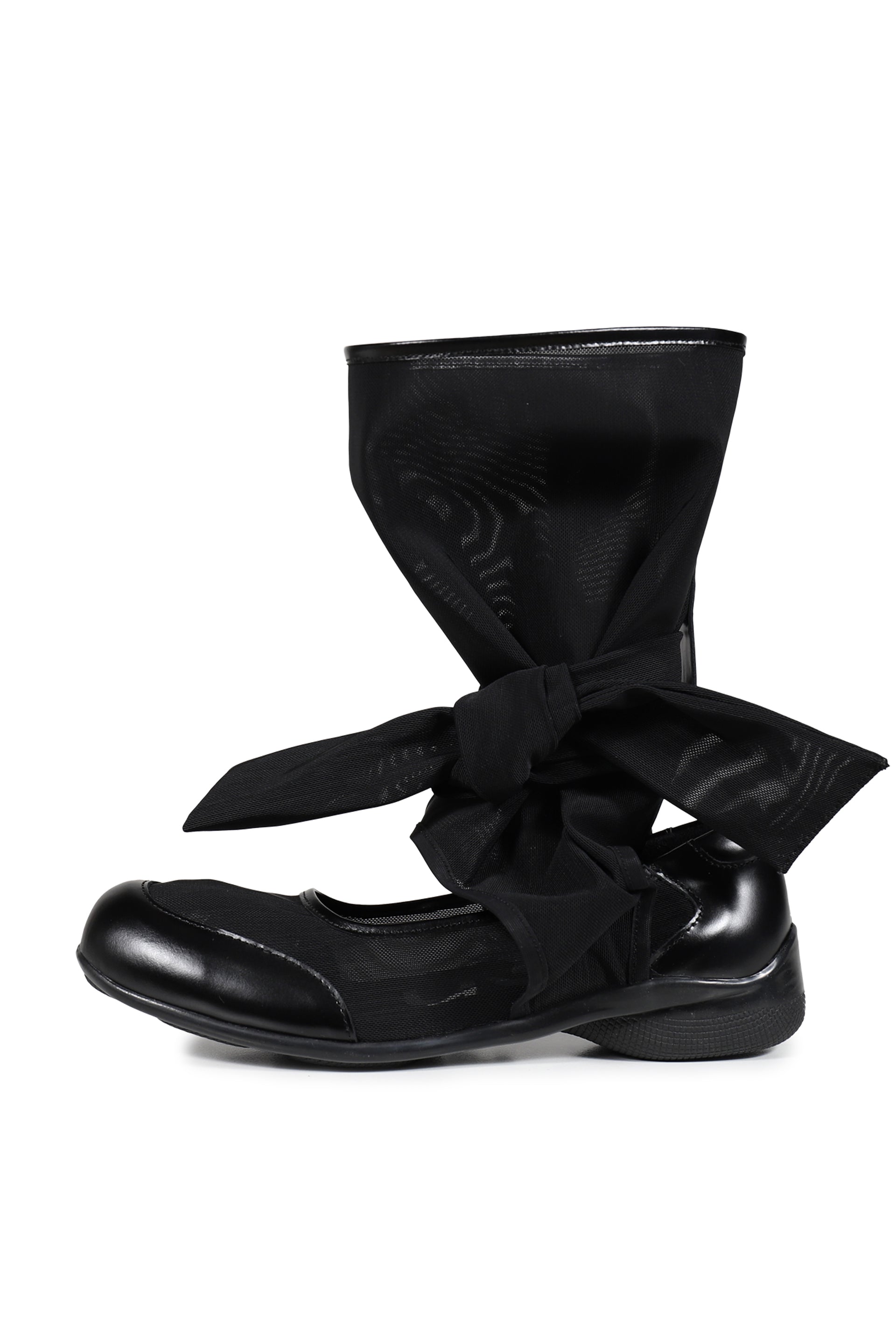 MESH RIBBON CUT-OUT BOOTS / BLK