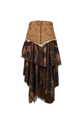 DENIM TIERED SKIRT / BRW