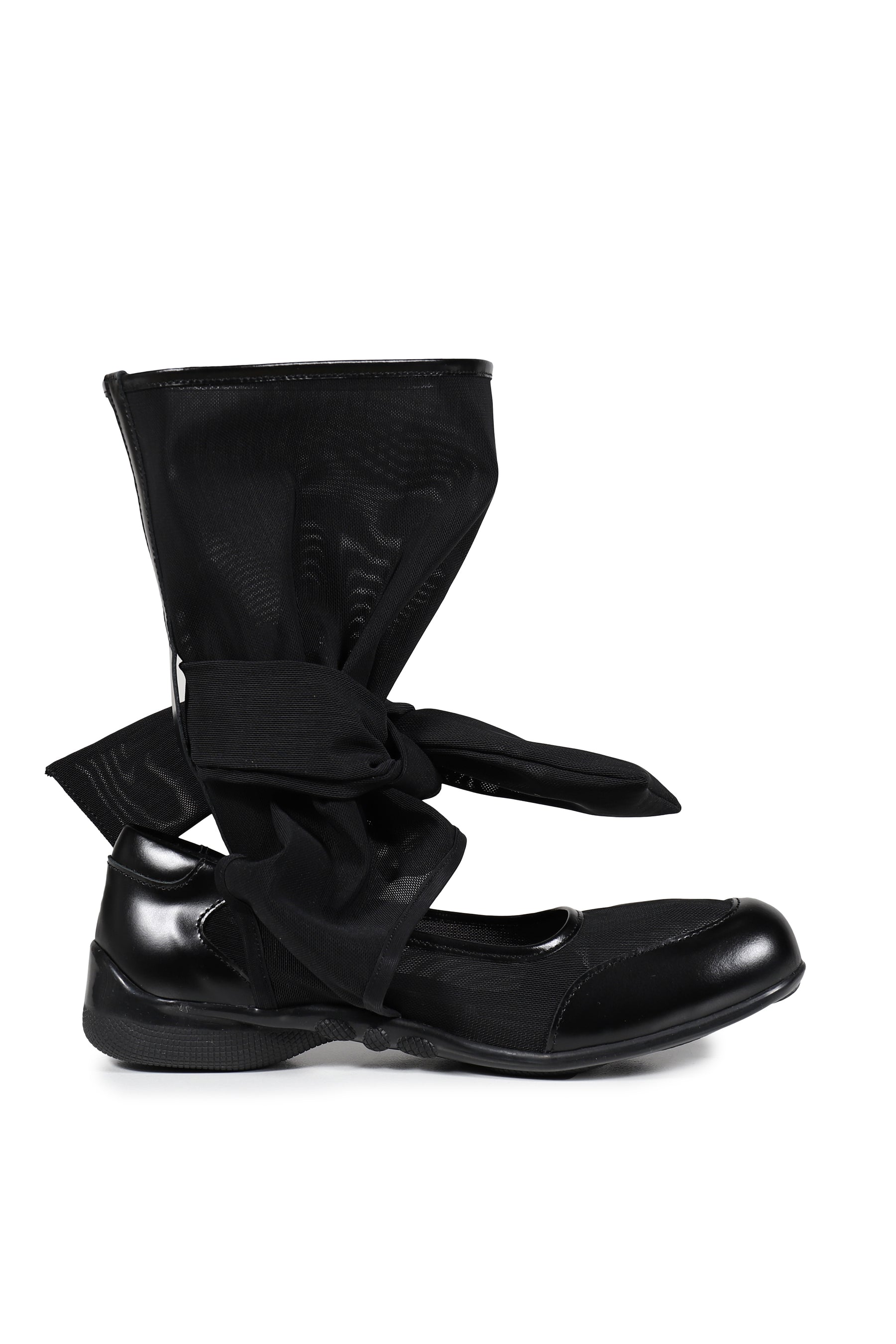 MESH RIBBON CUT-OUT BOOTS / BLK