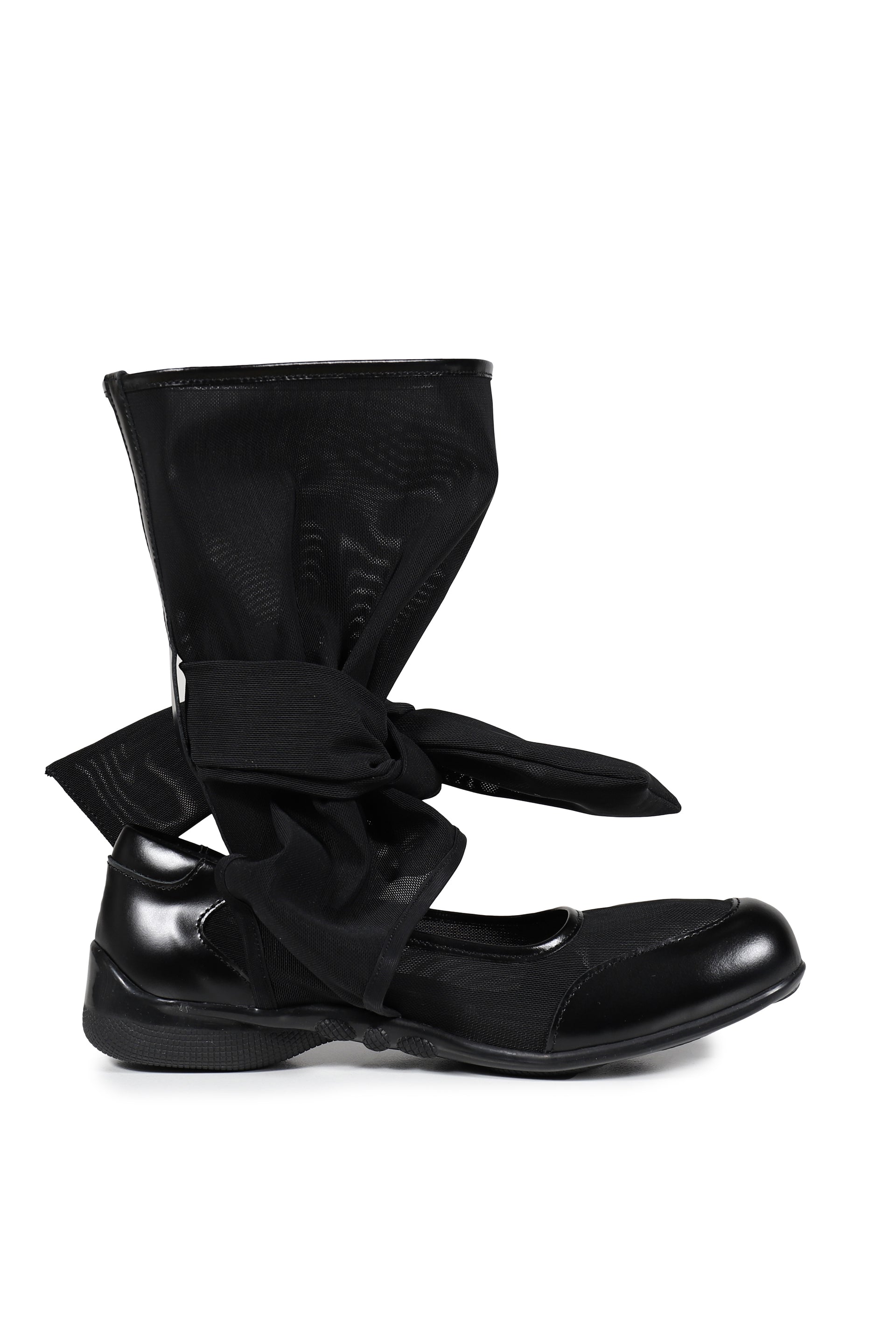 MESH RIBBON CUT-OUT BOOTS / BLK