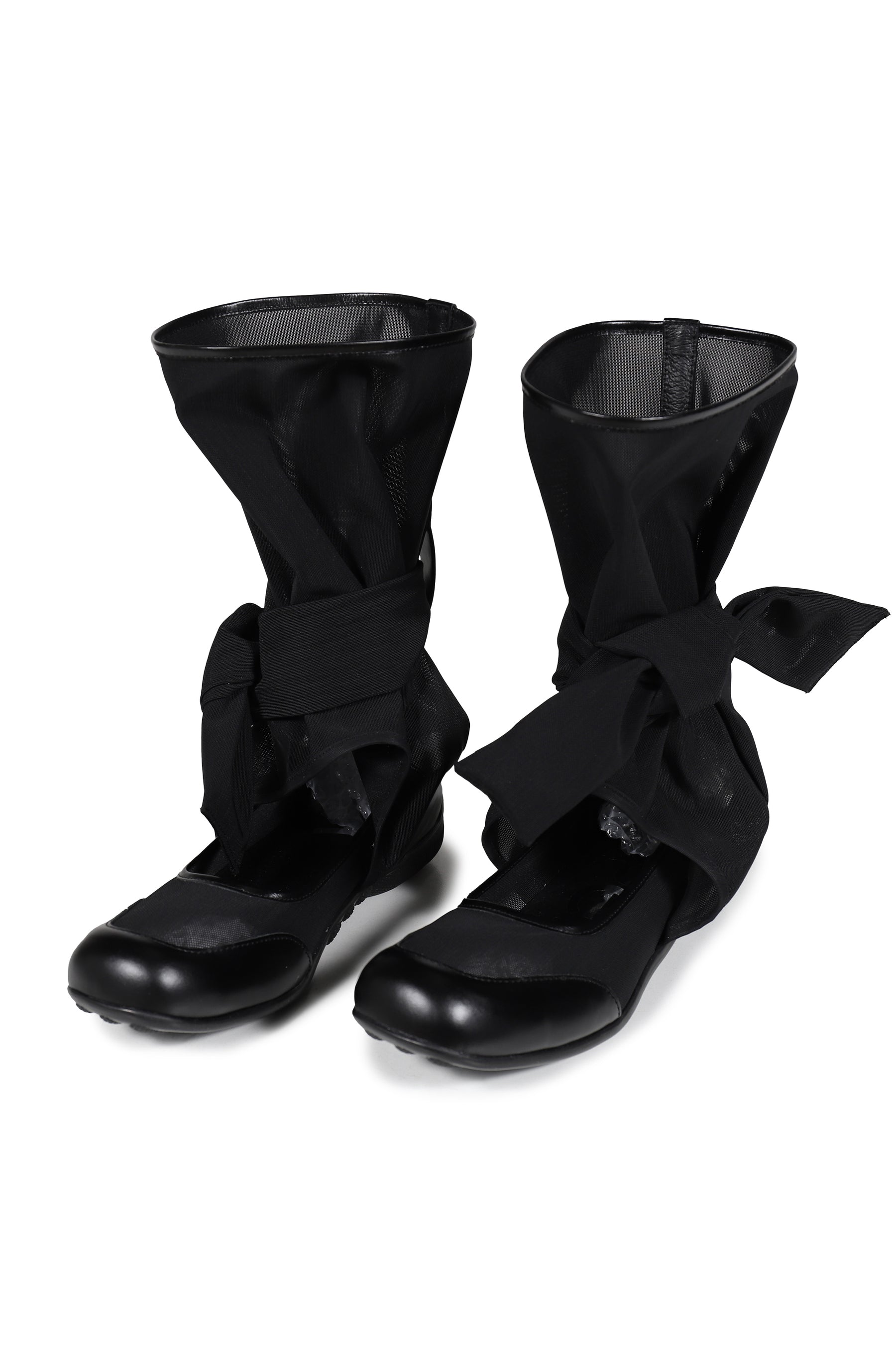 MESH RIBBON CUT-OUT BOOTS / BLK