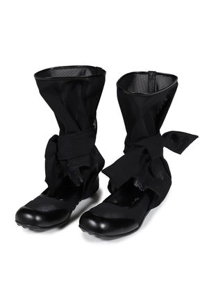 MESH RIBBON CUT-OUT BOOTS / BLK