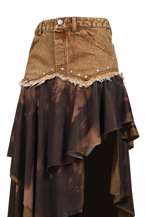 DENIM TIERED SKIRT / BRW