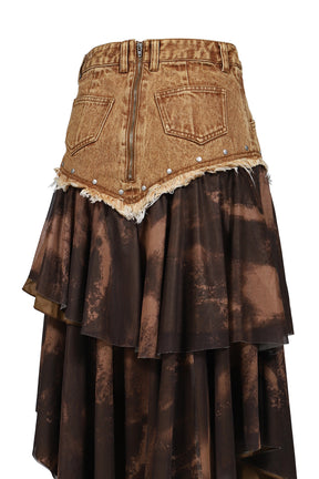 DENIM TIERED SKIRT / BRW