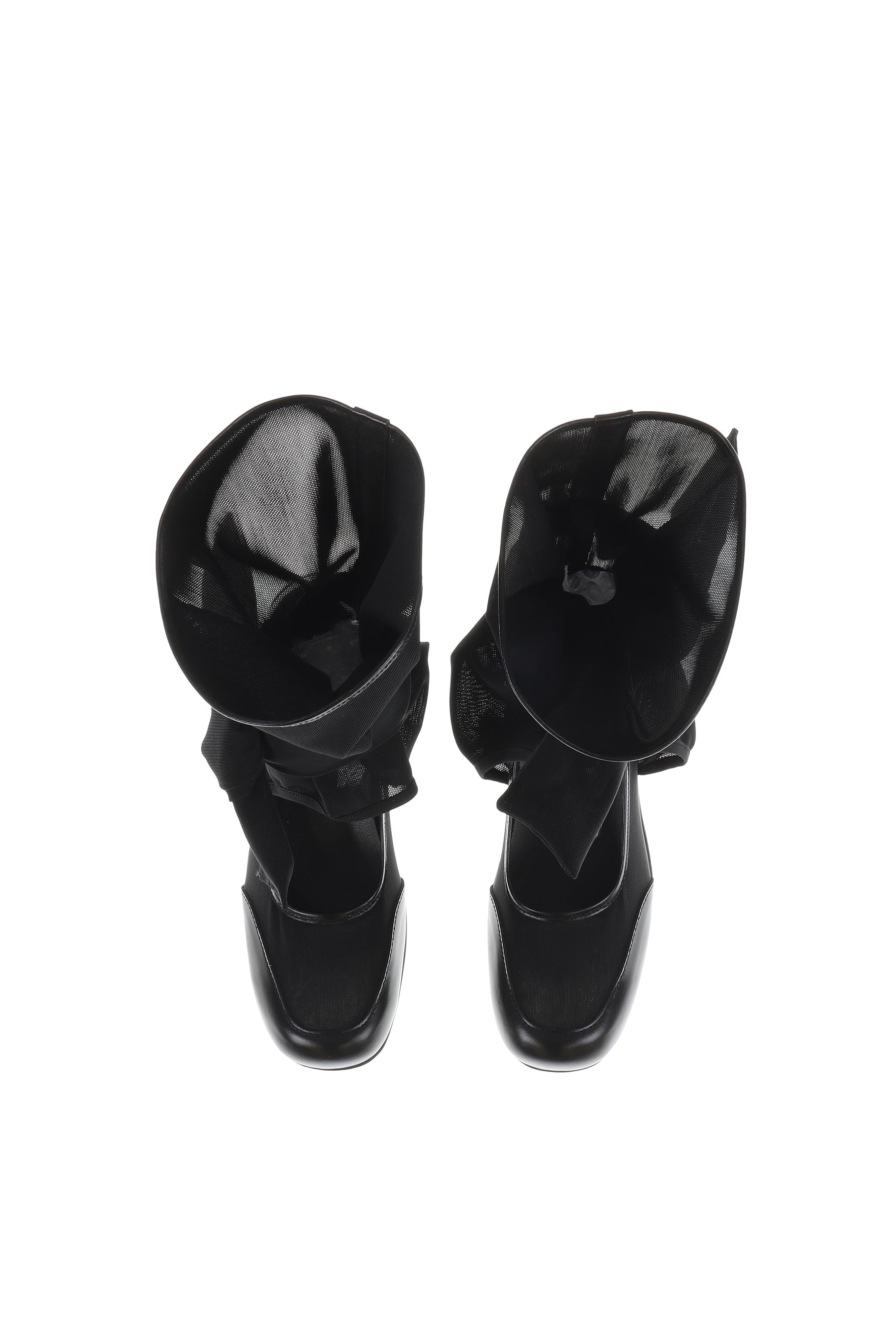 MESH RIBBON CUT-OUT BOOTS / BLK
