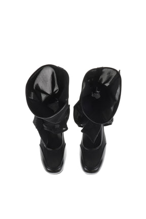 MESH RIBBON CUT-OUT BOOTS / BLK