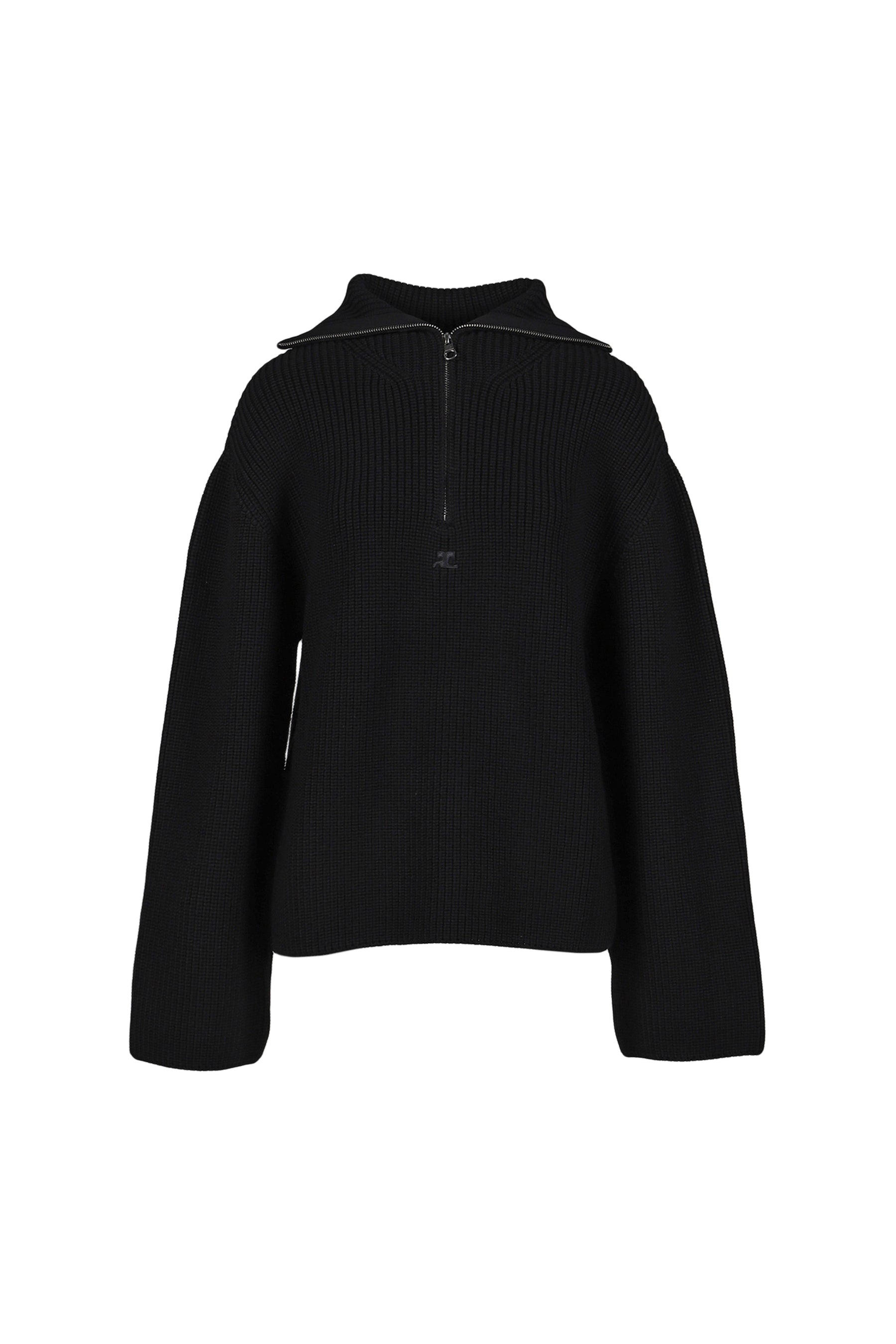 RIBBED WOOL TRUCKER SWEATER / BLK 