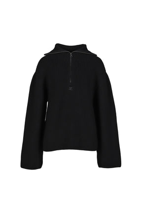 RIBBED WOOL TRUCKER SWEATER / BLK 