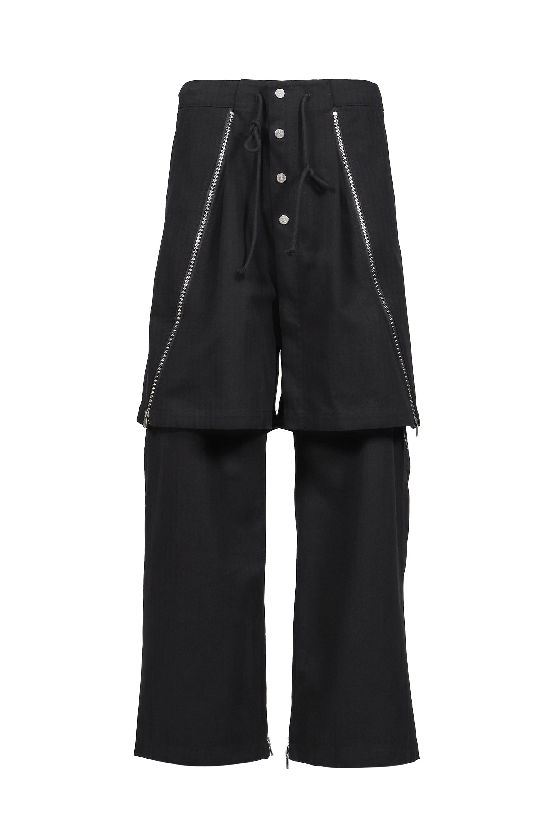 FFFPOSTALSERVICE FW25 DOUBLE LAYERED ZIP TROUSERS / BLK - NUBIAN