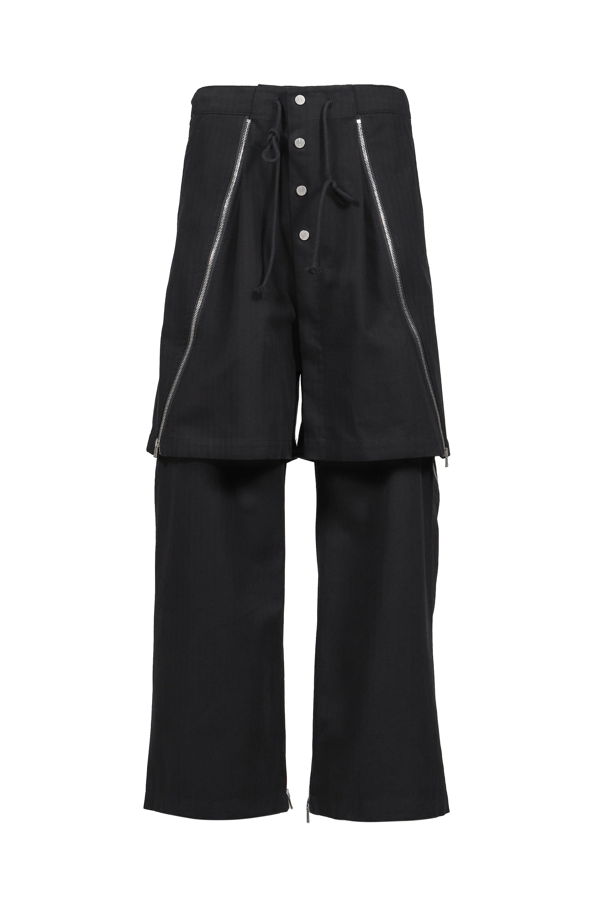 DOUBLE LAYERED ZIP TROUSERS / BLK