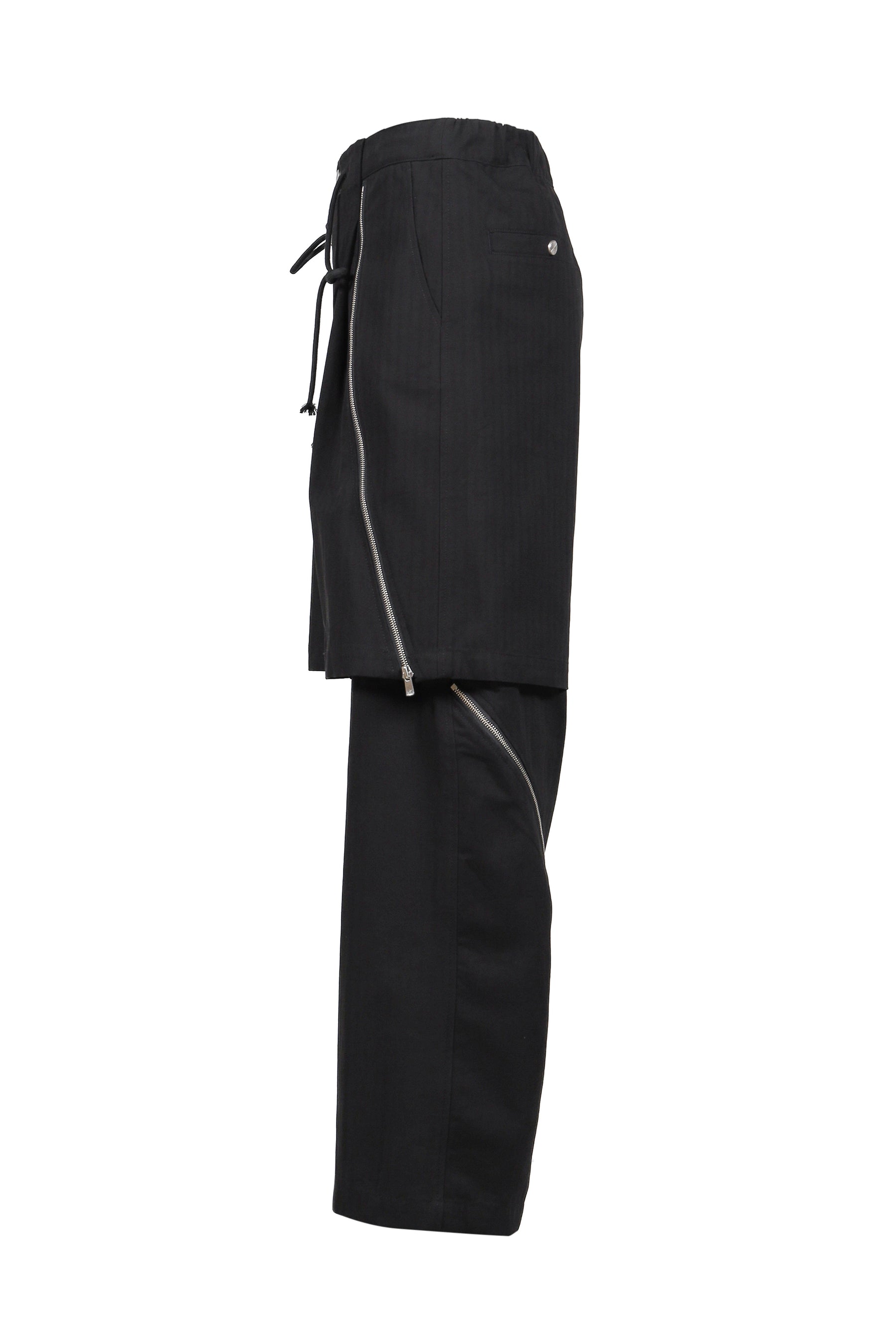 DOUBLE LAYERED ZIP TROUSERS / BLK
