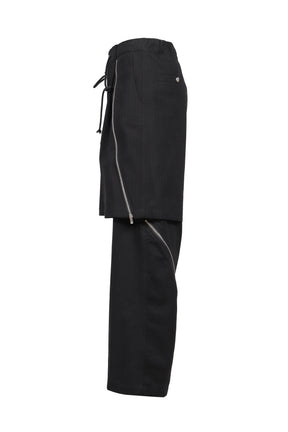 DOUBLE LAYERED ZIP TROUSERS / BLK