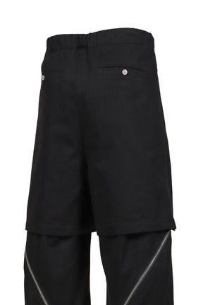 DOUBLE LAYERED ZIP TROUSERS / BLK
