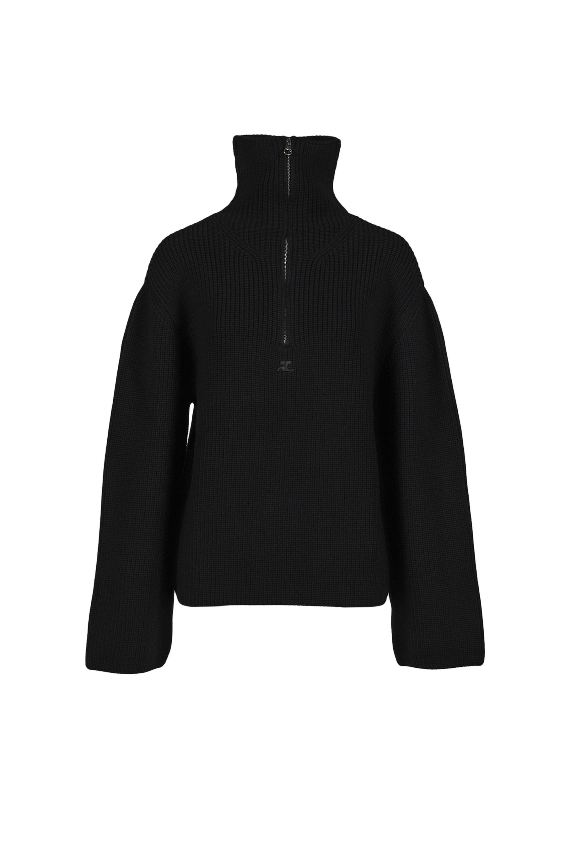 RIBBED WOOL TRUCKER SWEATER / BLK 