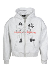 ZIP HOODIE 'DEAD BUT STILL TURNED ON' / HEATHER GRY