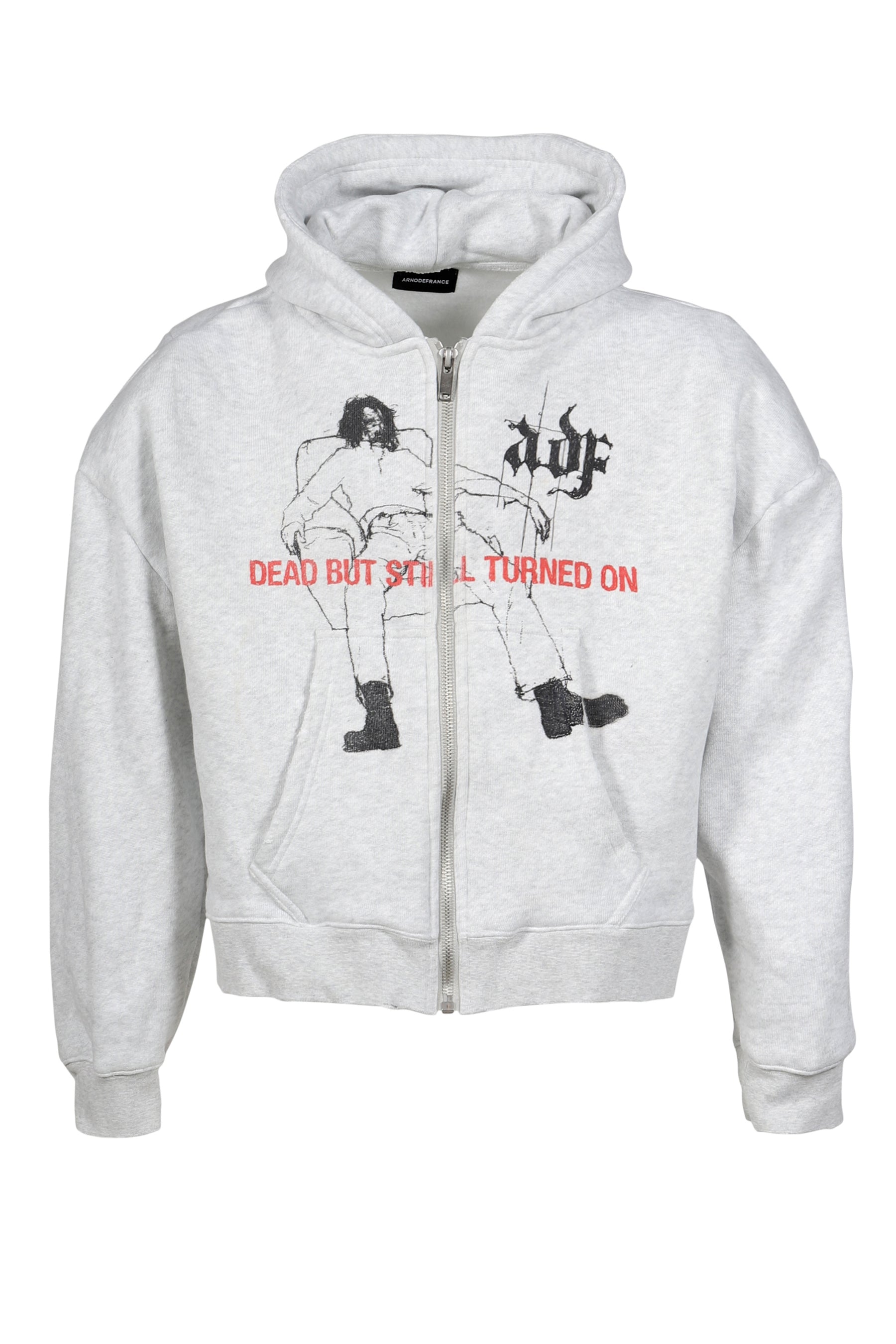 ZIP HOODIE 'DEAD BUT STILL TURNED ON' / HEATHER GRY