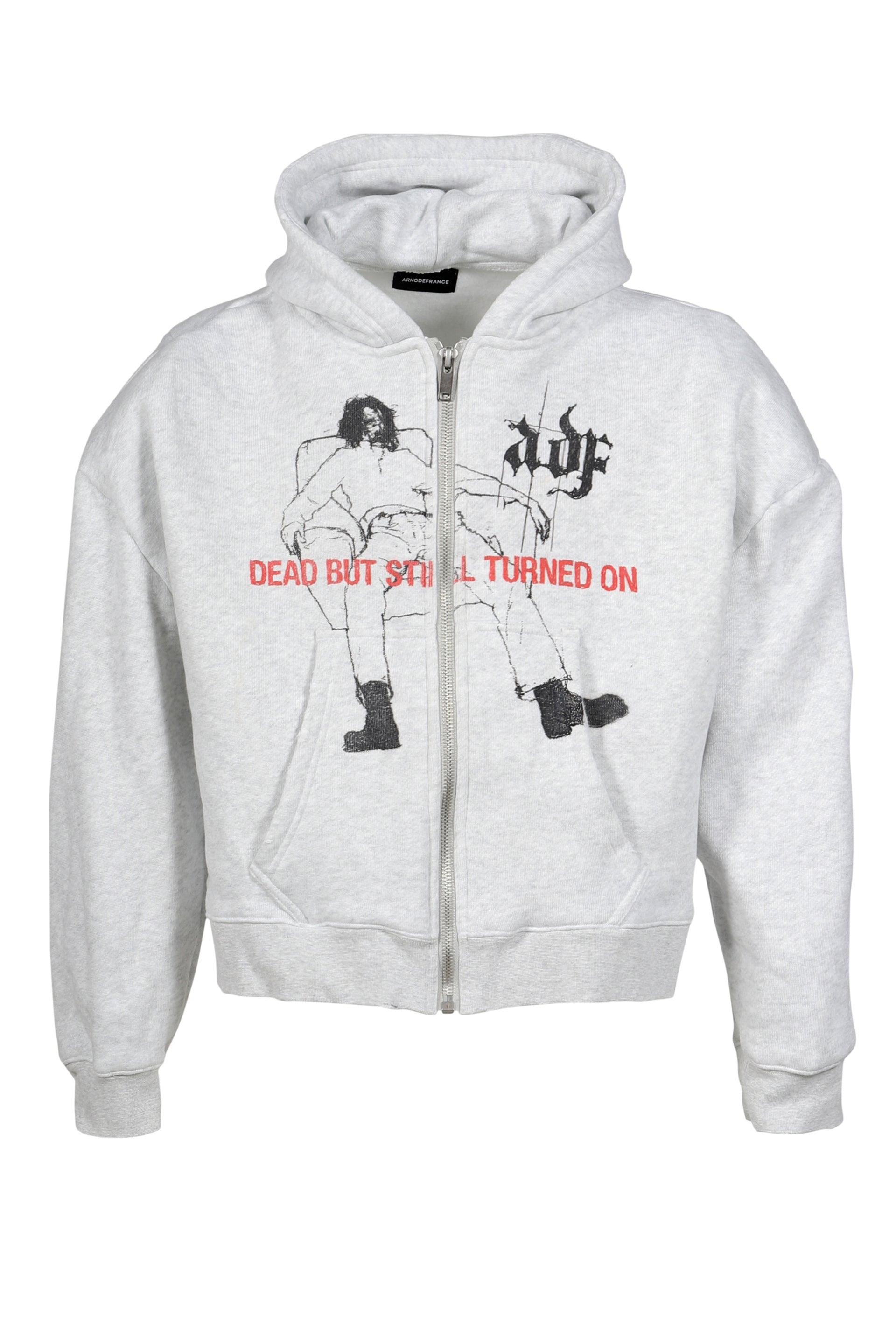 ZIP HOODIE 'DEAD BUT STILL TURNED ON' / HEATHER GRY