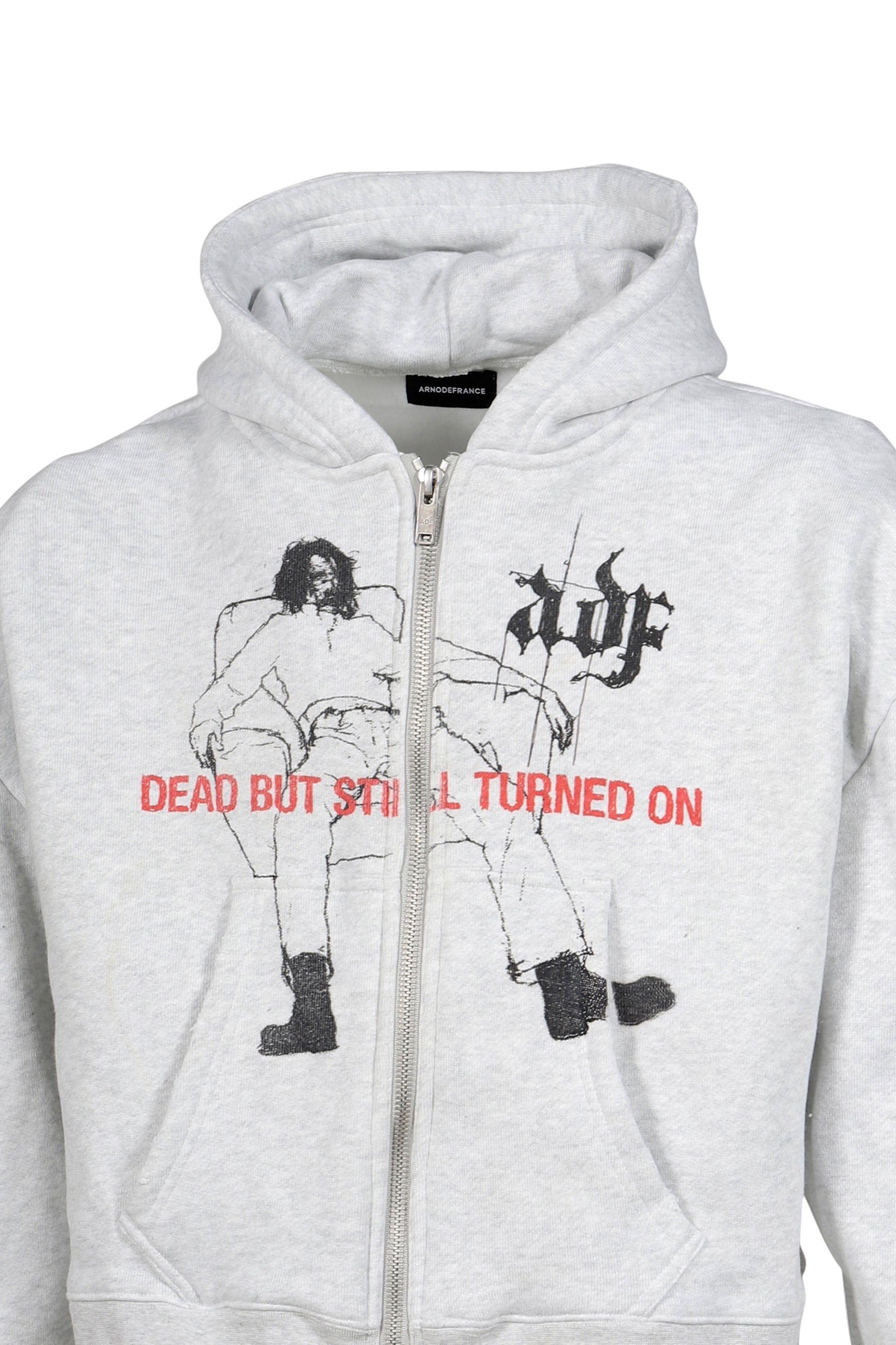 ZIP HOODIE 'DEAD BUT STILL TURNED ON' / HEATHER GRY