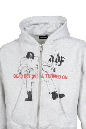 ZIP HOODIE 'DEAD BUT STILL TURNED ON' / HEATHER GRY
