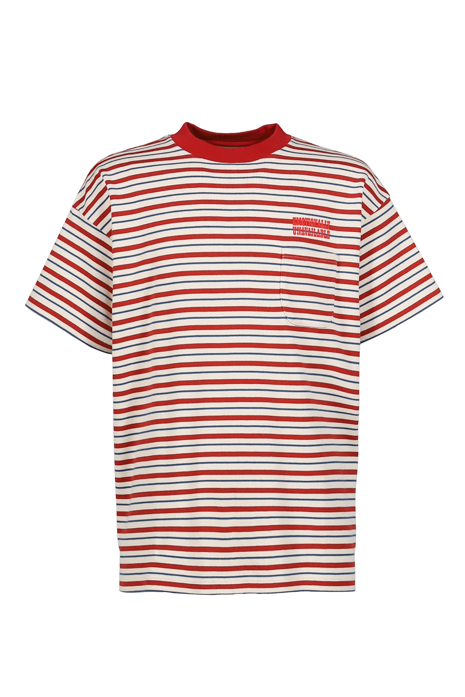 EMOTIONALLY UNAVAILABLE EU STRIPE SS TEE / RED