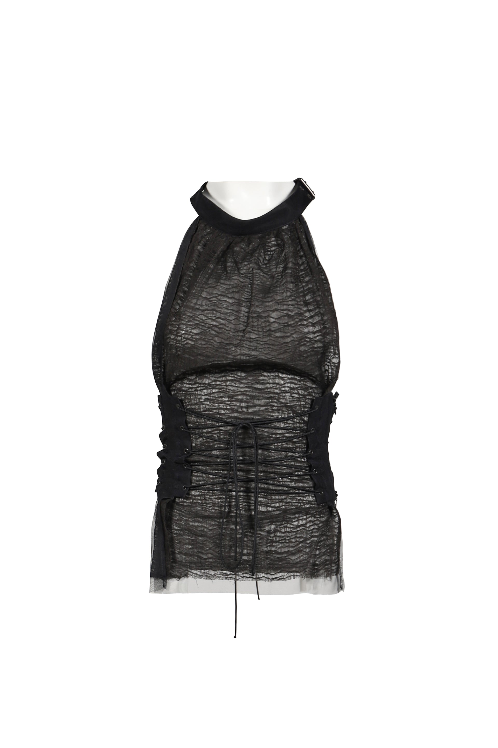 LAYERED TULLE GAUZE HALTER TOP / BLK