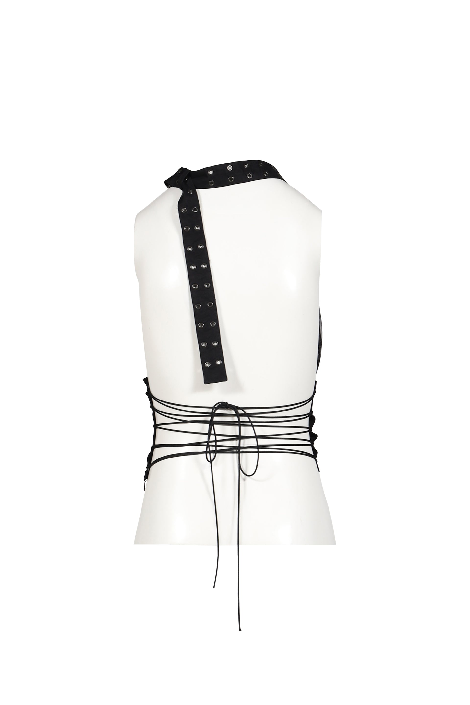 LAYERED TULLE GAUZE HALTER TOP / BLK