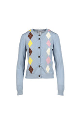 LIGHT COTTON ARGYLE CARDIGAN / SOFT CHAMBRAY