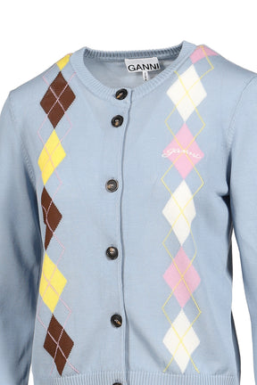 LIGHT COTTON ARGYLE CARDIGAN / SOFT CHAMBRAY