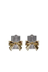 BOW-ADORNED SQUARE STUD EARRINGS / GOLD