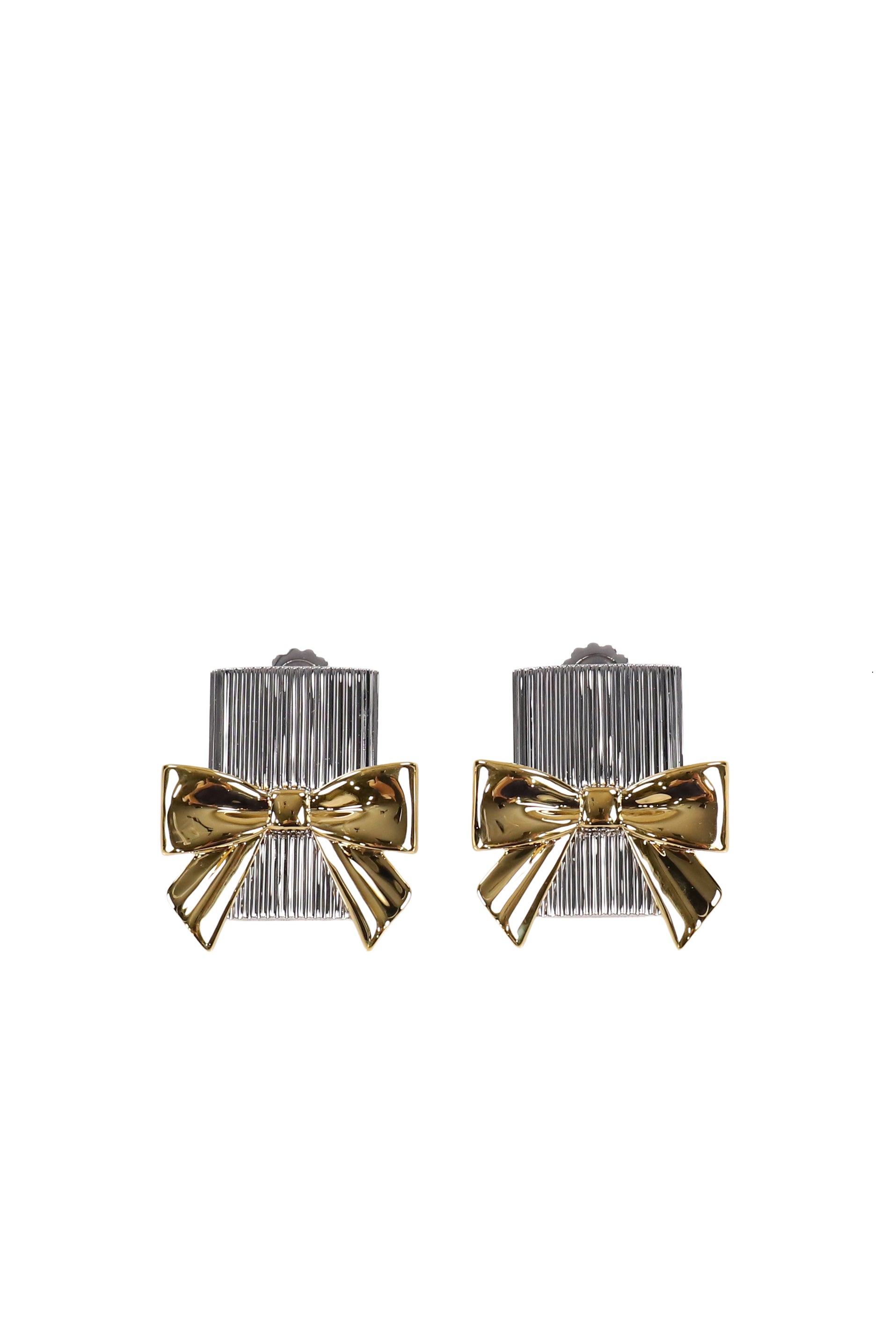 BOW-ADORNED SQUARE STUD EARRINGS / GOLD