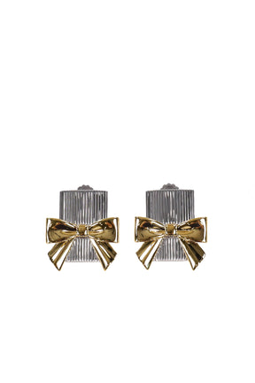 BOW-ADORNED SQUARE STUD EARRINGS / GOLD