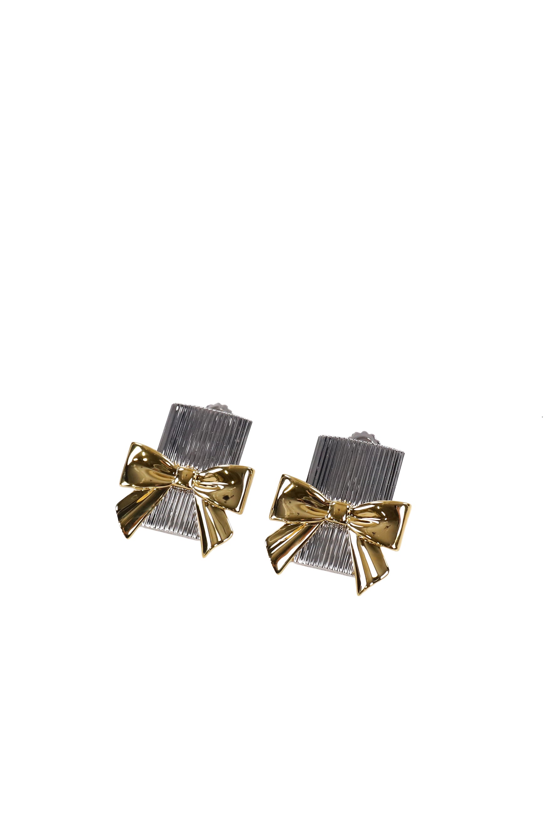 BOW-ADORNED SQUARE STUD EARRINGS / GOLD