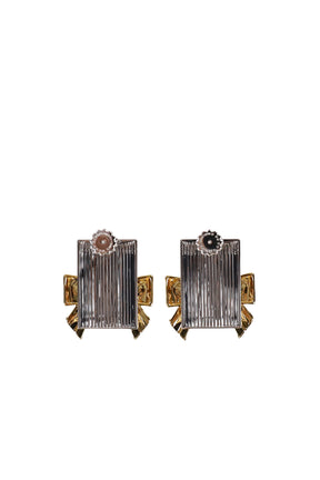BOW-ADORNED SQUARE STUD EARRINGS / GOLD