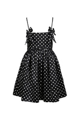 PRINTED DOUBLE SATIN MINI STRAP DRESS / BLK