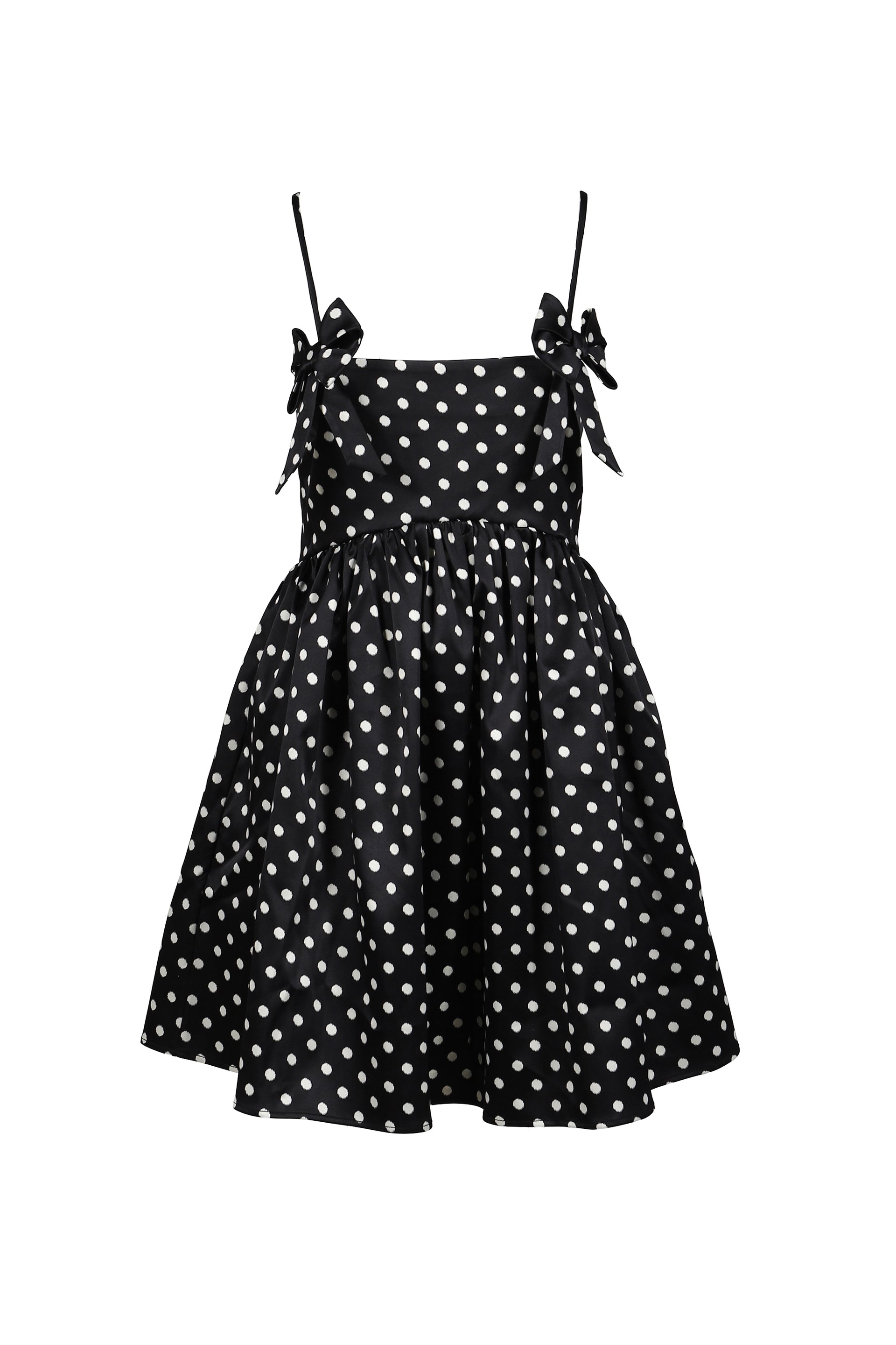 PRINTED DOUBLE SATIN MINI STRAP DRESS / BLK